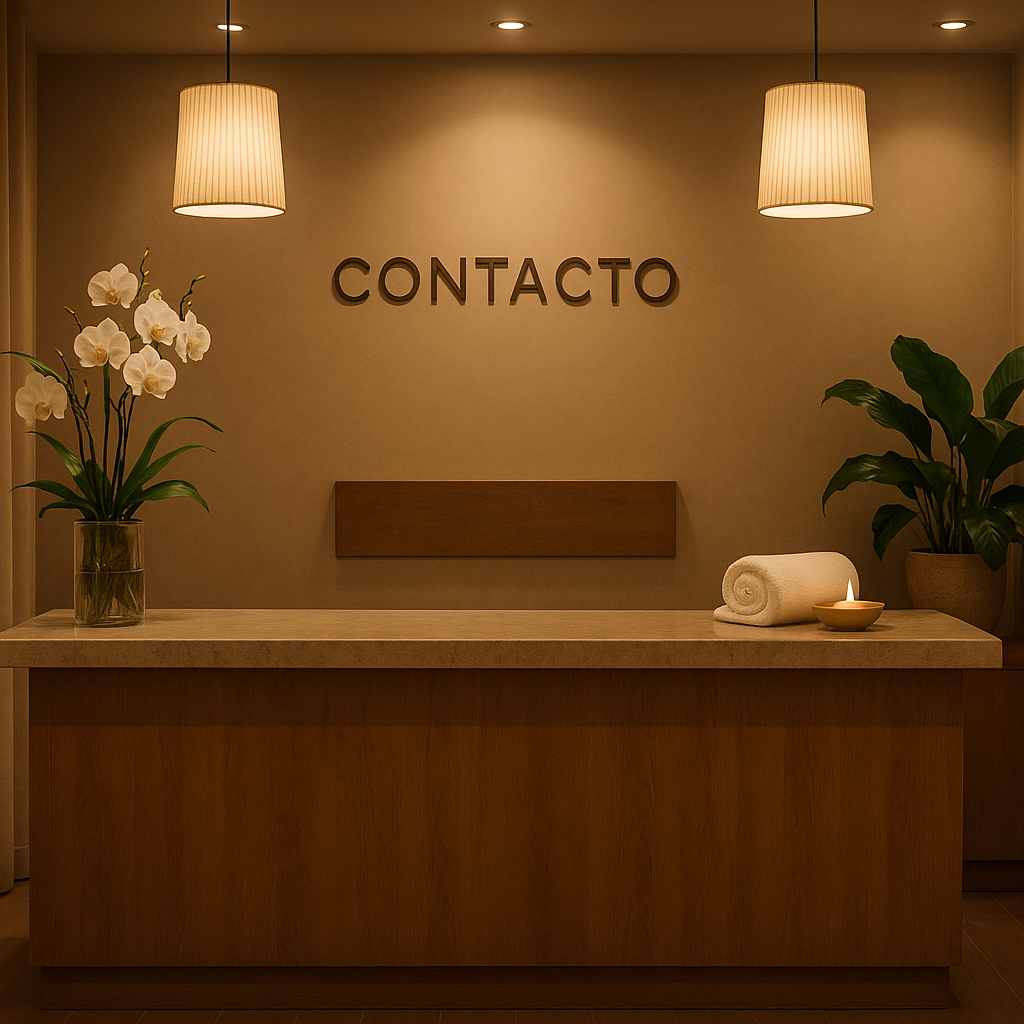 Recepción moderna y acogedora del centro wellness