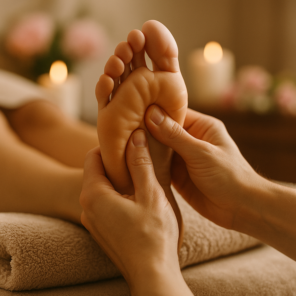 Sesión profesional de reflexología podal en ambiente sereno